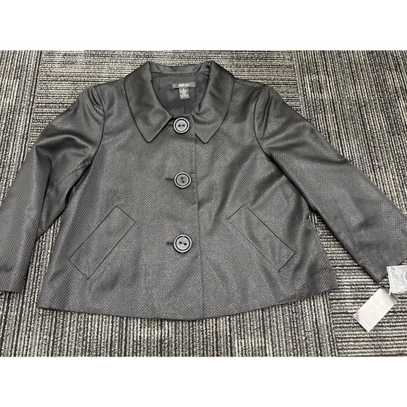 Style & Co Jackets & Blazers - STYLE & CO Women’s Shiny Finish Lined Button Front Swing Jacket Black Size 8
